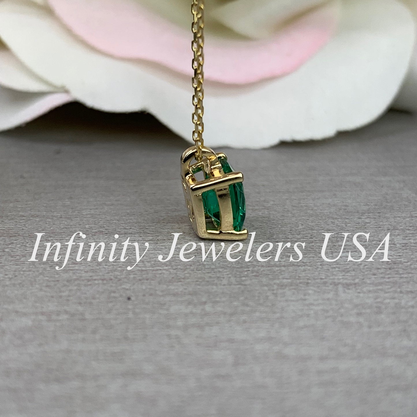 Cushion Cut Emerald Pendant Necklace, 14k Gold Dainty Emerald Green Layering Necklace, Cushion Cut May Birthstone Pendant For Ladies.  #5690