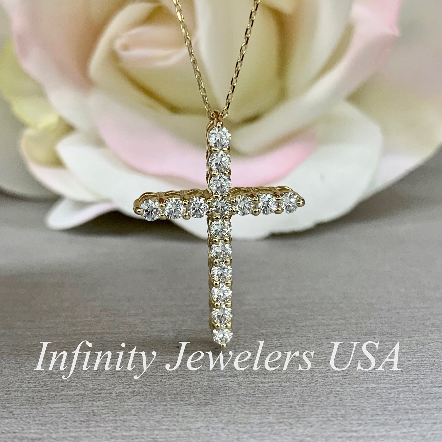 Moissanite Cross Pendant Necklace 14K Yellow Gold, Large Cross Pendant Ladies, Cross Pendant Religious Jewelry Unisex, 14K Gold Cross  #6194