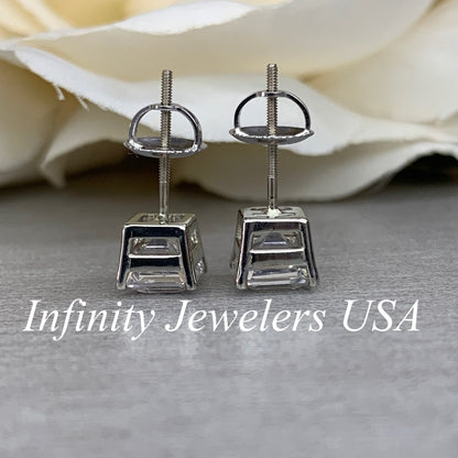 Moissanite Asscher Studs, White Sapphire Earrings, Asscher Cut Earrings, 2.00ctw. Studs, Screw Back Earrings, 14K White Gold Studs, #5019