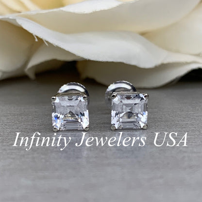 Moissanite Asscher Studs, White Sapphire Earrings, Asscher Cut Earrings, 2.00ctw. Studs, Screw Back Earrings, 14K White Gold Studs, #5019