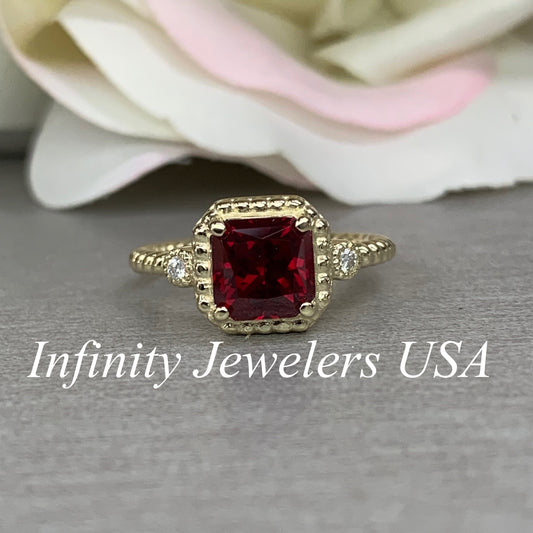 Antique ruby ring 14K yellow gold, Ruby engagement ring, July birthstone ring, Dainty vintage ruby ring