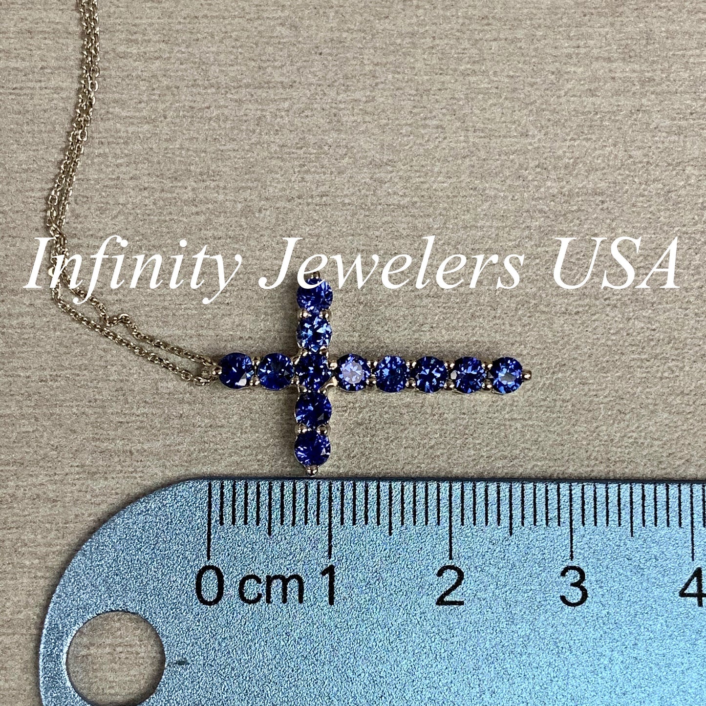 Cross Necklace / Round Blue sapphire Necklace / Pendants / 14k White Gold