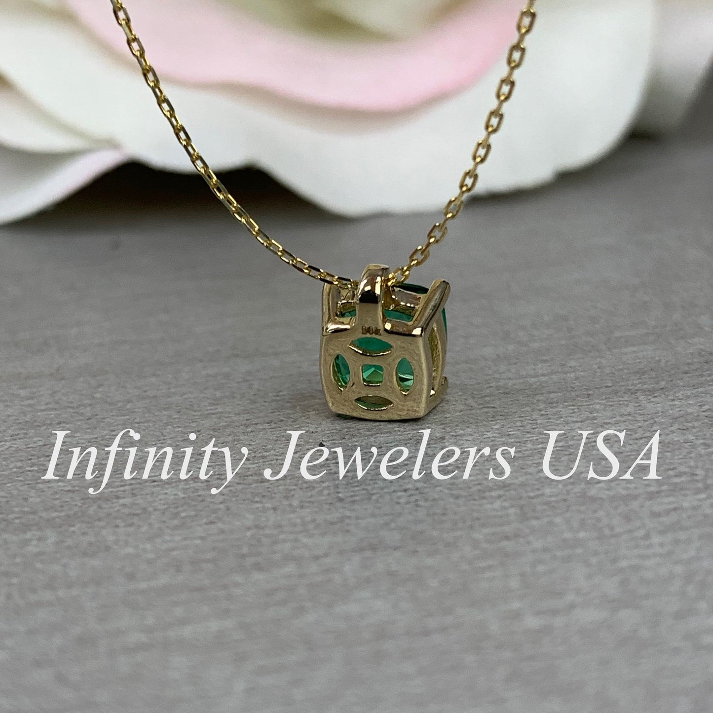 Cushion Cut Emerald Pendant Necklace, 14k Gold Dainty Emerald Green Layering Necklace, Cushion Cut May Birthstone Pendant For Ladies.  #5690