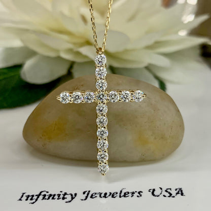 Moissanite Cross Pendant Necklace 14K Yellow Gold, Large Cross Pendant Ladies, Cross Pendant Religious Jewelry Unisex, 14K Gold Cross  #6194