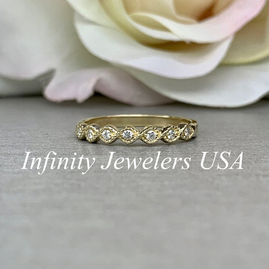 Womens Wedding band Yellow Gold Petite Twist Dainty Diamond Twist Style Wedding Band Stacking Diamond Twist Band Infinity Wedding Band #3846