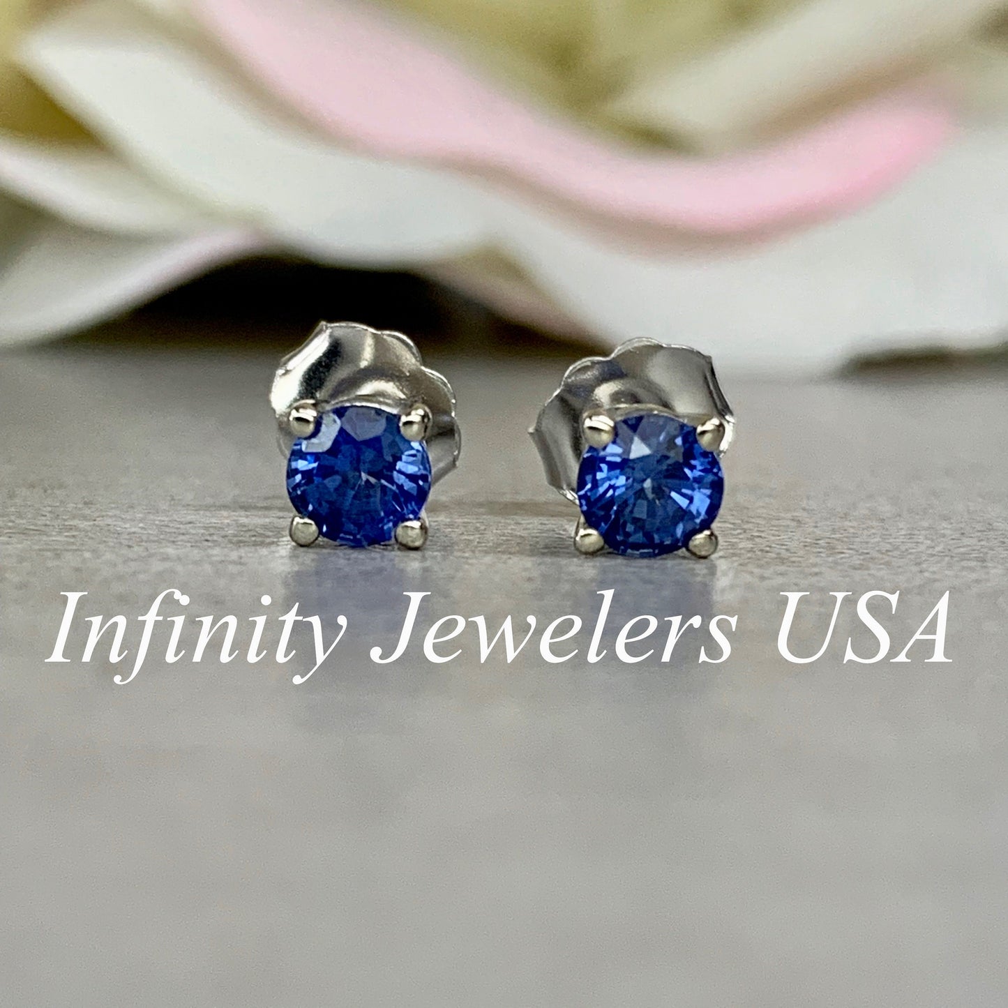 Blue Sapphire Earrings For Ladies, Blue Sapphire Stud Earrings, Unisex Dainty Blue Sapphire Stud Earrings 14k white gold