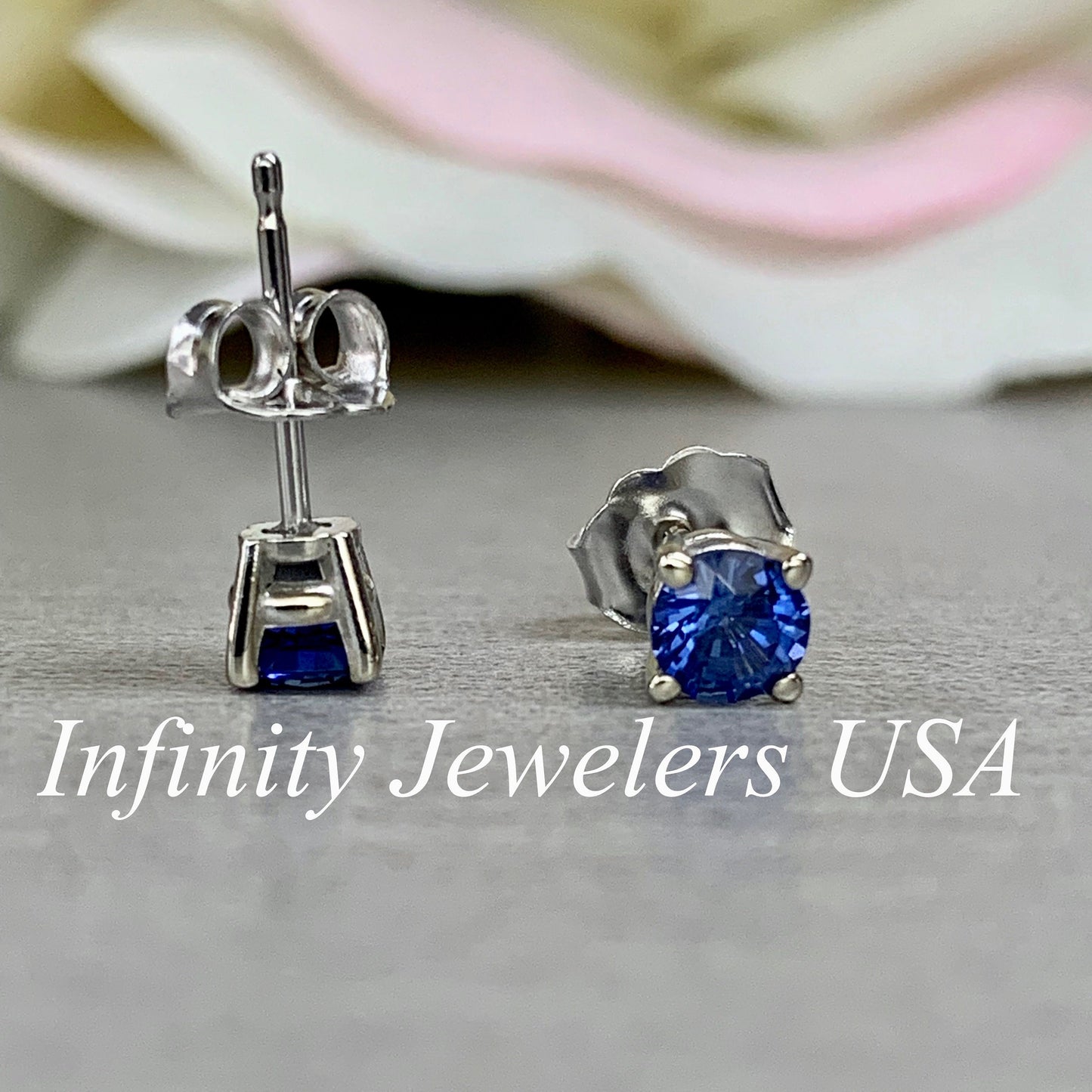 Blue Sapphire Earrings For Ladies, Blue Sapphire Stud Earrings, Unisex Dainty Blue Sapphire Stud Earrings 14k white gold