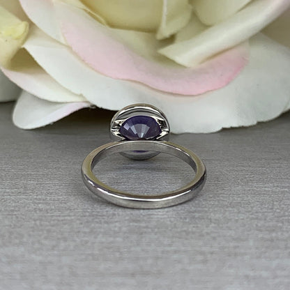 Alexandrite ring 14k white gold, June birthstone ring, Bezel set alexandrite engagement ring, Round alexandrite ring handmade jewelry