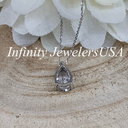 Moissanite Pear Shape Pendant Necklace 14k White Gold, Teardrop Pendant For Ladies, Moissanite Necklace Simple Pendant, Dainty Necklace 4624