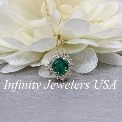 Emerald Pendant Necklace, May Birthstone Necklace, Moissanite Necklace, Emerald Necklace For Women, Gold Dainty Necklace, 14k Gold,  #6714