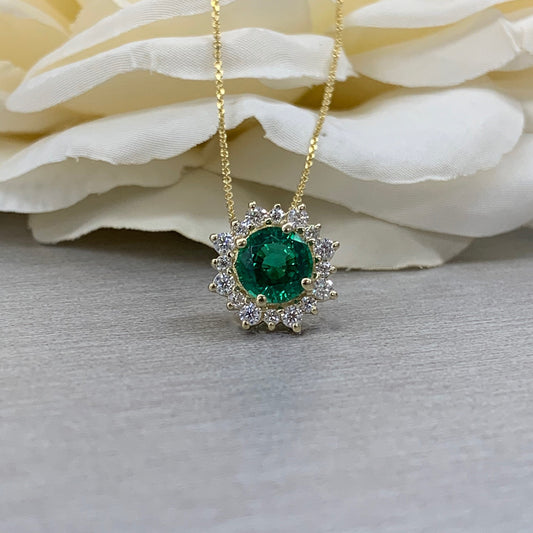 Emerald Pendant Necklace, May Birthstone Necklace, Moissanite Necklace, Emerald Necklace For Women, Gold Dainty Necklace, 14k Gold,  #6714