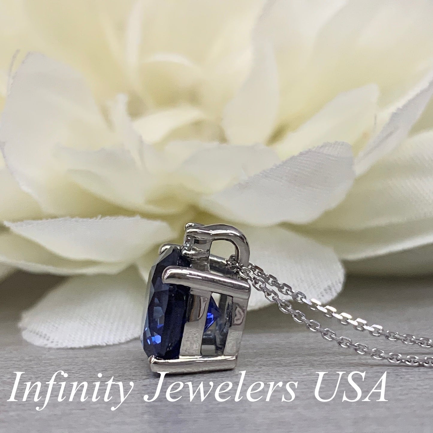 Sapphire Pendant Necklace, Ladies Pendant, September Birthstone Necklace, Round Diamond Pendant, Wedding Gift, Infinity Jewelers USA #6674