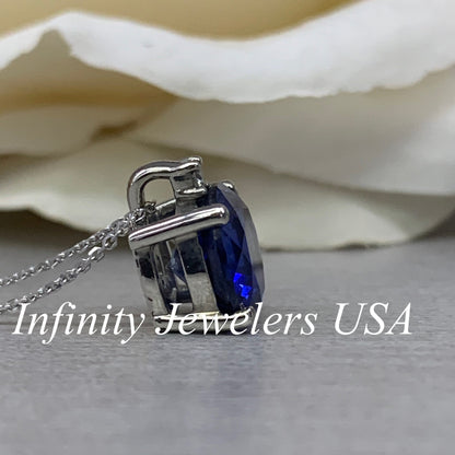 Sapphire Pendant Necklace, Ladies Pendant, September Birthstone Necklace, Round Diamond Pendant, Wedding Gift, Infinity Jewelers USA #6674