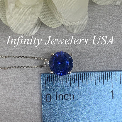 Sapphire Pendant Necklace, Ladies Pendant, September Birthstone Necklace, Round Diamond Pendant, Wedding Gift, Infinity Jewelers USA #6674