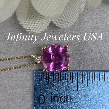 Pink Sapphire Pendant Necklace For Ladies,  Unique Octagon Pink Sapphire Pendant Necklace, Dainty Pendant Necklace Anniversary Gift    #6673