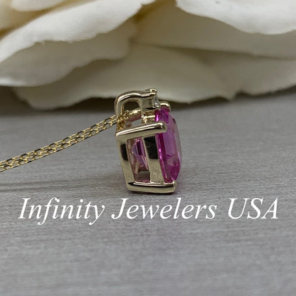 Pink Sapphire Pendant Necklace For Ladies,  Unique Octagon Pink Sapphire Pendant Necklace, Dainty Pendant Necklace Anniversary Gift    #6673