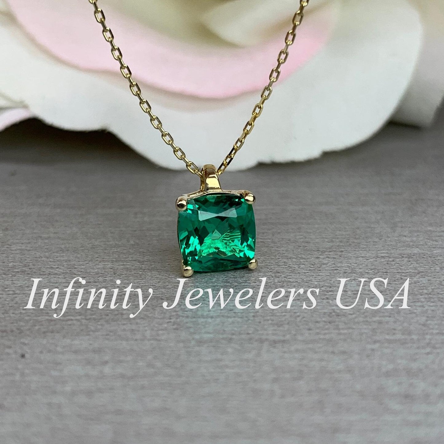 Green Emerald Necklace, May Birthstone Necklace, Dainty Layering Necklace, 14K Yellow Gold Pendant Necklace, Emerald Pendant Necklace, #5690