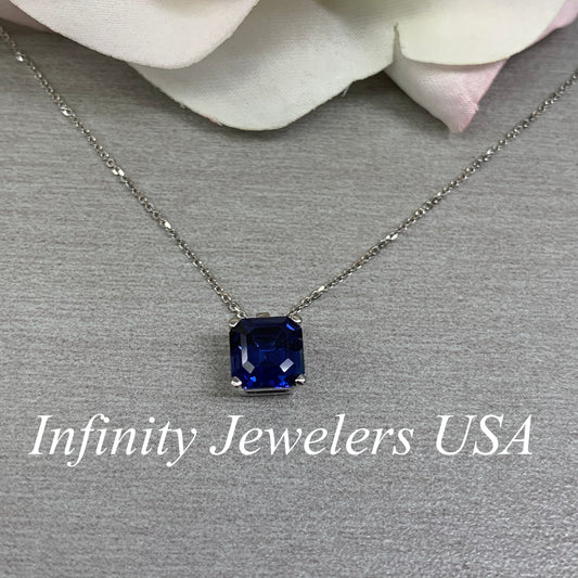 Blue sapphire pendant, Asscher cut sapphire necklace, 14k gold necklace, Ladies sapphire necklace, Gift for her, September Birthstone