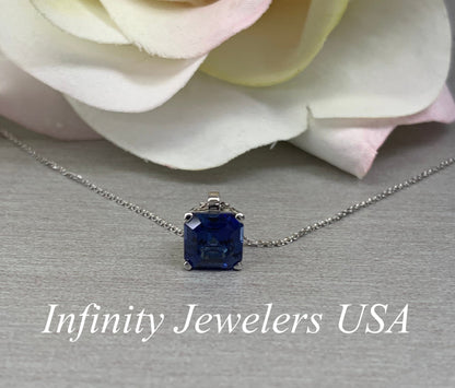 Blue sapphire pendant, Asscher cut sapphire necklace, 14k gold necklace, Ladies sapphire necklace, Gift for her, September Birthstone