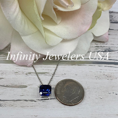 Blue sapphire pendant, Asscher cut sapphire necklace, 14k gold necklace, Ladies sapphire necklace, Gift for her, September Birthstone