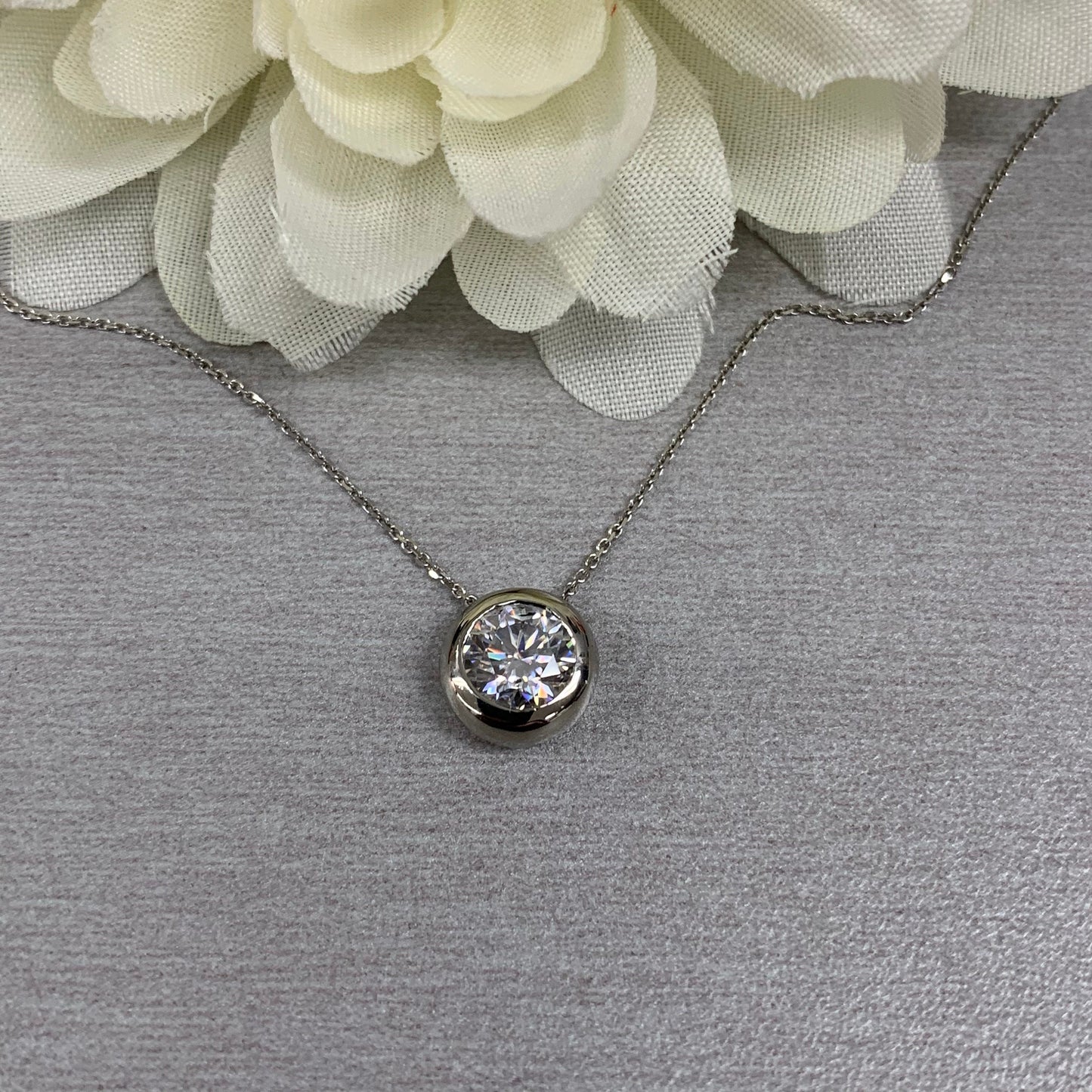 Moissanite Bezel Set Necklace Round Moissanite Ladies Bezel Set Pendant Necklace Layering Dainty Moissanite Pendant Floating Necklace  #6747