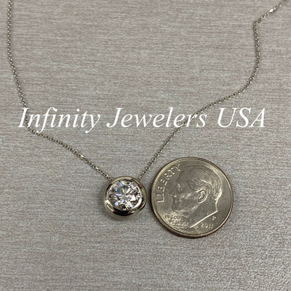 Moissanite Bezel Set Necklace Round Moissanite Ladies Bezel Set Pendant Necklace Layering Dainty Moissanite Pendant Floating Necklace  #6747