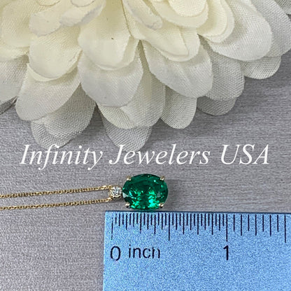 Emerald Pendant Necklace, Ladies Pendant, May Birthstone Necklace, Mothers Day Gift, 14k Gold Necklace, round diamond pendant, #6707