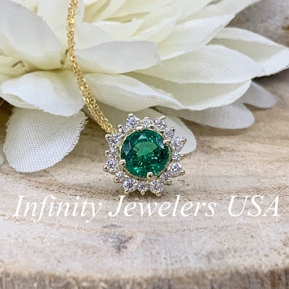 Emerald Pendant Necklace, May Birthstone Necklace, Moissanite Necklace, Emerald Necklace For Women, Gold Dainty Necklace, 14k Gold,  #6714