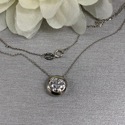 Moissanite Bezel Set Necklace, Moissanite Ladies Necklace,  Round Moissanite Pendant,  Round Bezel Pendant, 14K White Gold #6747 #6748