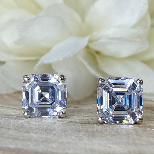 Asscher Earrings, 4.50 CTW Asscher Cut Stud Earrings 14k White Gold, Unisex Stud Earrings, Diamond Stud Earrings, Mothers Day Gift