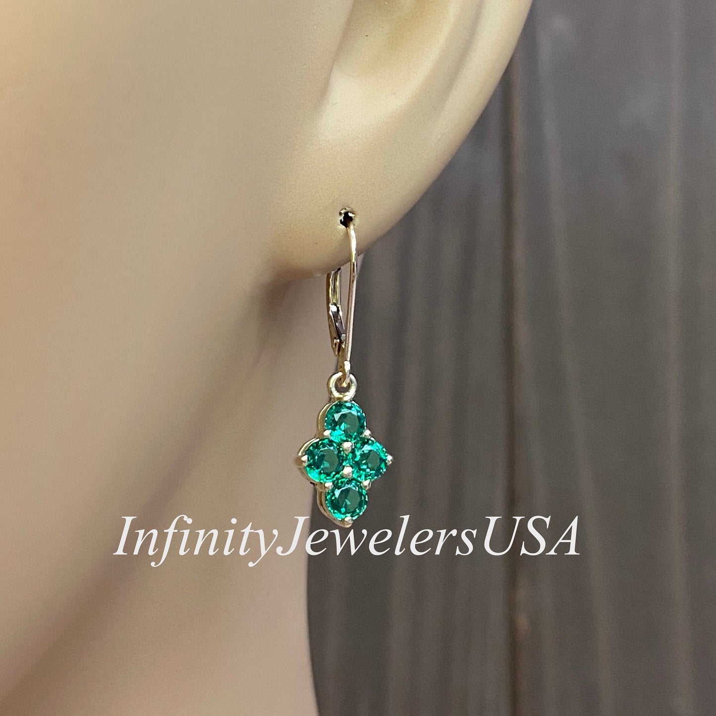 Emerald Dangle Earrings, Family Birthstone Earrings, 14k Yellow Gold, Emerald Earrings, May Birthstone, Leaver Back Earrings   #6873