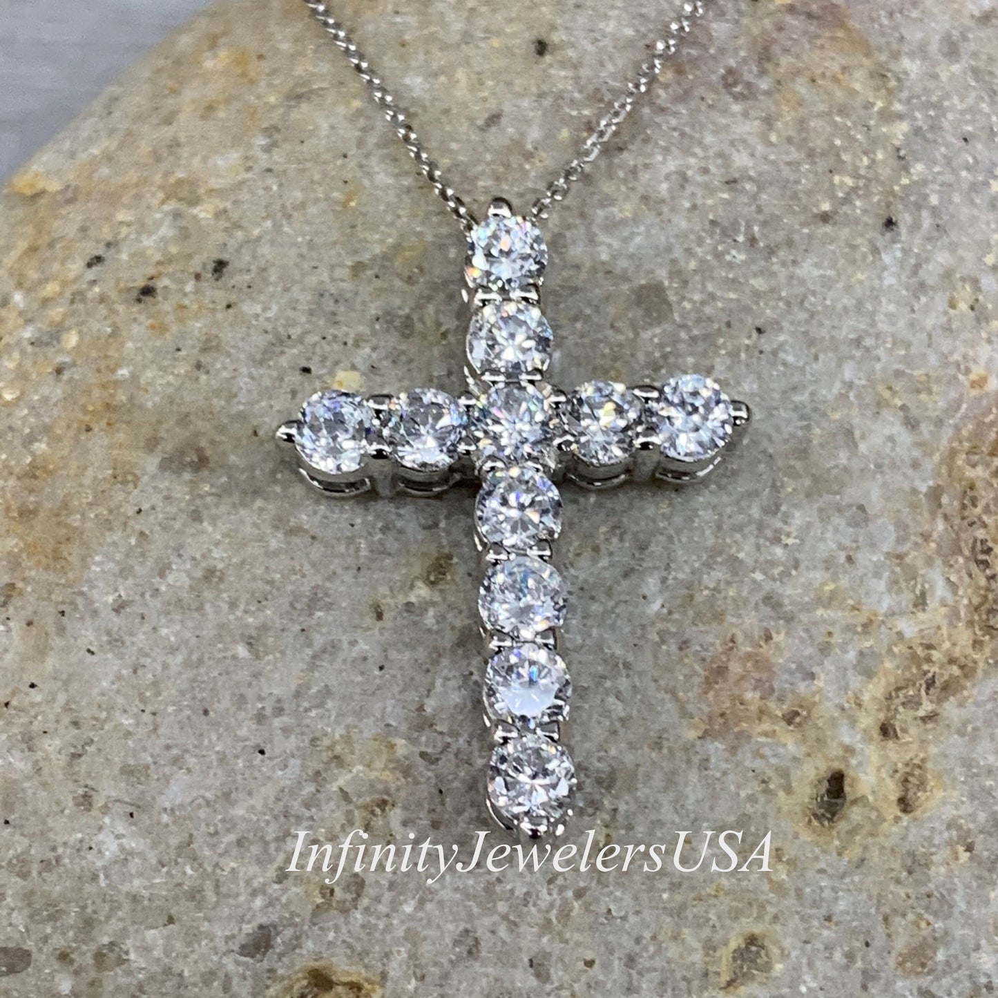 Large Cross Necklace Pendant 14k Solid Gold Cross, Moissanite Cross Necklace, Baptism Confirmation Religious Catholic Cross Pendant,  #4774