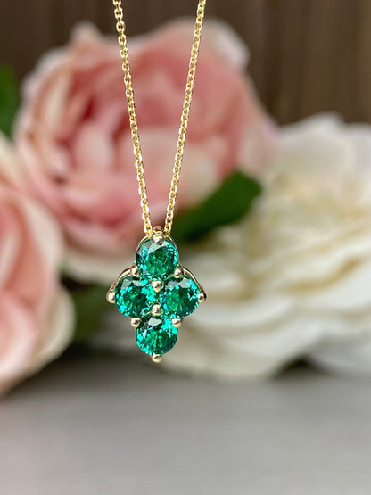 Emerald Pendant Necklace, Family Birthstone Necklace 14k Yellow Gold,  Emerald Necklace, Emerald Pendant, May Birthstone Necklace, #6773