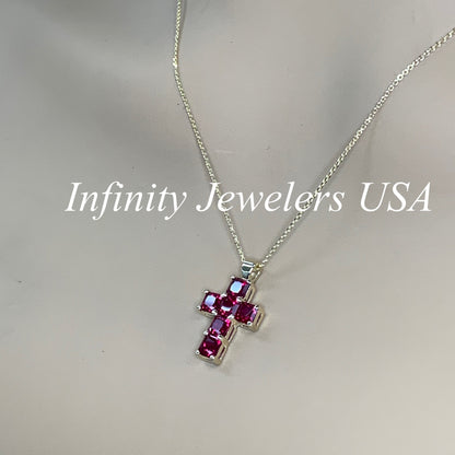 Cross Necklace With Ruby Stone For Girls, Ruby Cross Necklace 14K Solid Yellow Gold, Gold Cross Necklace For Women, Cross Pendant