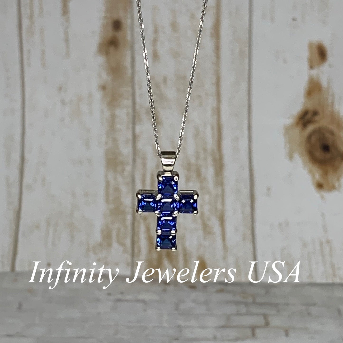 Cross Necklace With Blue Sapphire Stone For Girls, Sapphire Necklace, 14K White Gold, Gold Cross Necklace For Women, Cross Pendant