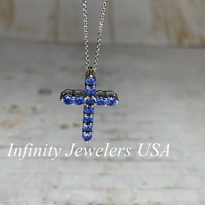 Cross Necklace With Sapphire Stones For Girls, Blue Sapphire Cross Necklace 14K Solid Gold, Gold Cross Necklace, Cross Pendant