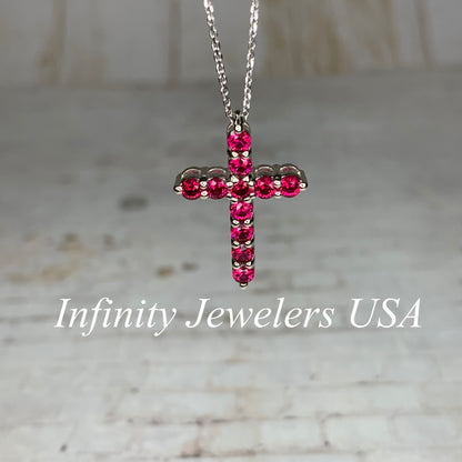 Cross Necklace With Ruby Stones For Girls, Ruby Cross Necklace, 14K Solid Gold, Gold Cross Necklace, Cross Pendant, Religious Gift