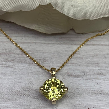 Sweet Yellow Sapphire Pendant With Extra Facets For More Brilliance,  Solitaire Necklace, 14K Yellow Gold, 18" Chain #6981