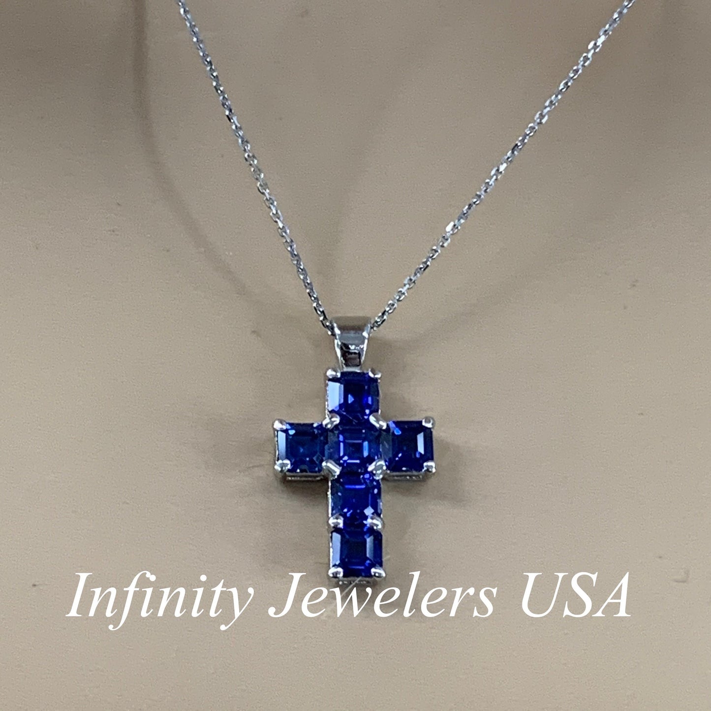 Cross Necklace With Blue Sapphire Stone For Girls, Sapphire Necklace, 14K White Gold, Gold Cross Necklace For Women, Cross Pendant