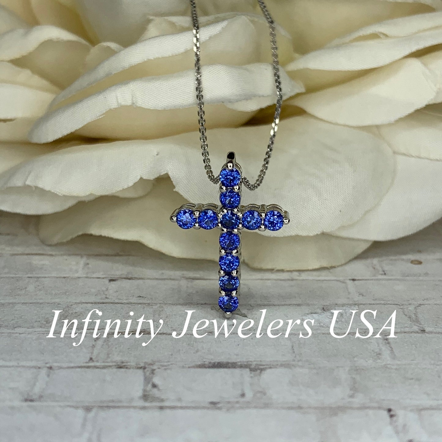 Cross Necklace With Sapphire Stones For Girls, Blue Sapphire Cross Necklace 14K Solid Gold, Gold Cross Necklace, Cross Pendant