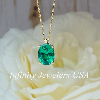 Oval Emerald Pendant Necklace, Bridal Gift, Ladies 14k Gold Necklace, Emerald Necklace, Anniversary Gift, May Birthstone Pendant, #6259