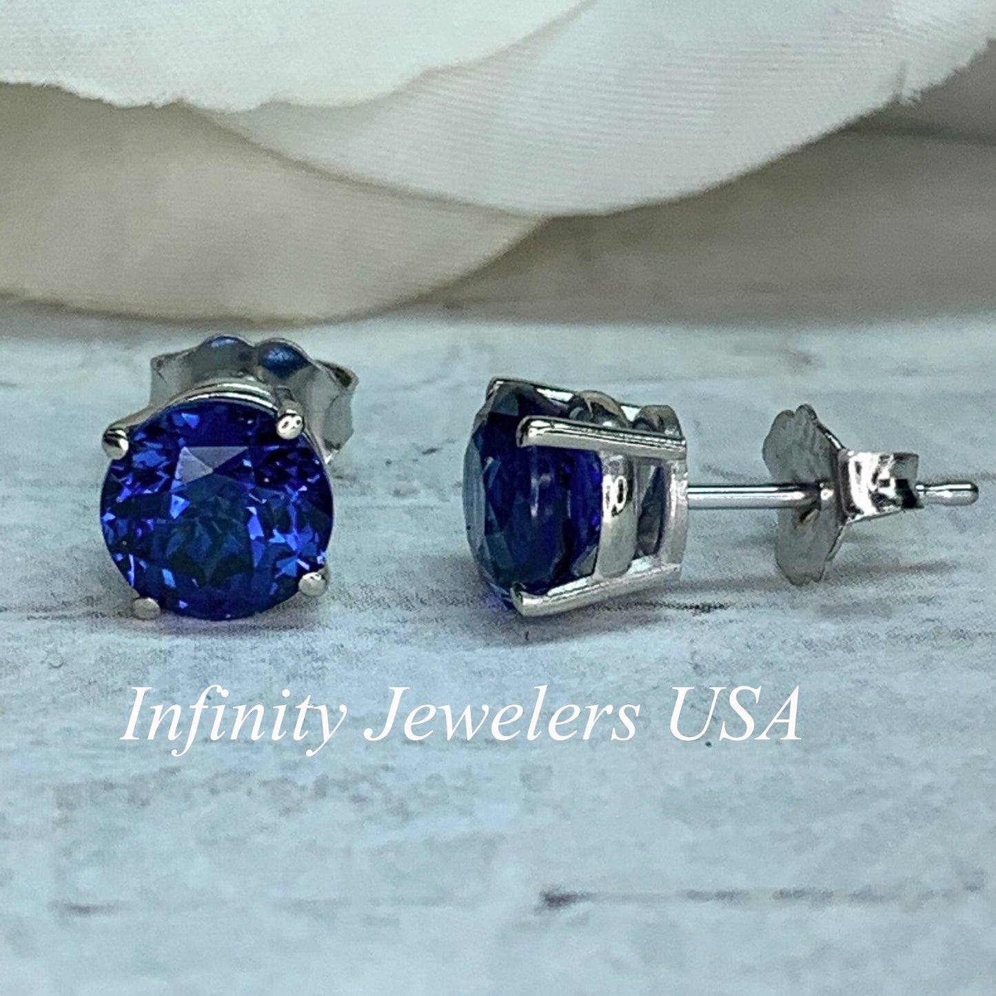 Round Blue Sapphire Stud Earrings 2.00ctw. In 14k White Gold  sapph studs September birthstone dainty stacking stud earrings unisex #6574