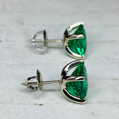 Radiant Cut Stud Earring 14k White Gold, Green Emerald Stud Earrings, Square Earrings White Gold, Unisex Earring Emerald Radiant Cut,  #7066