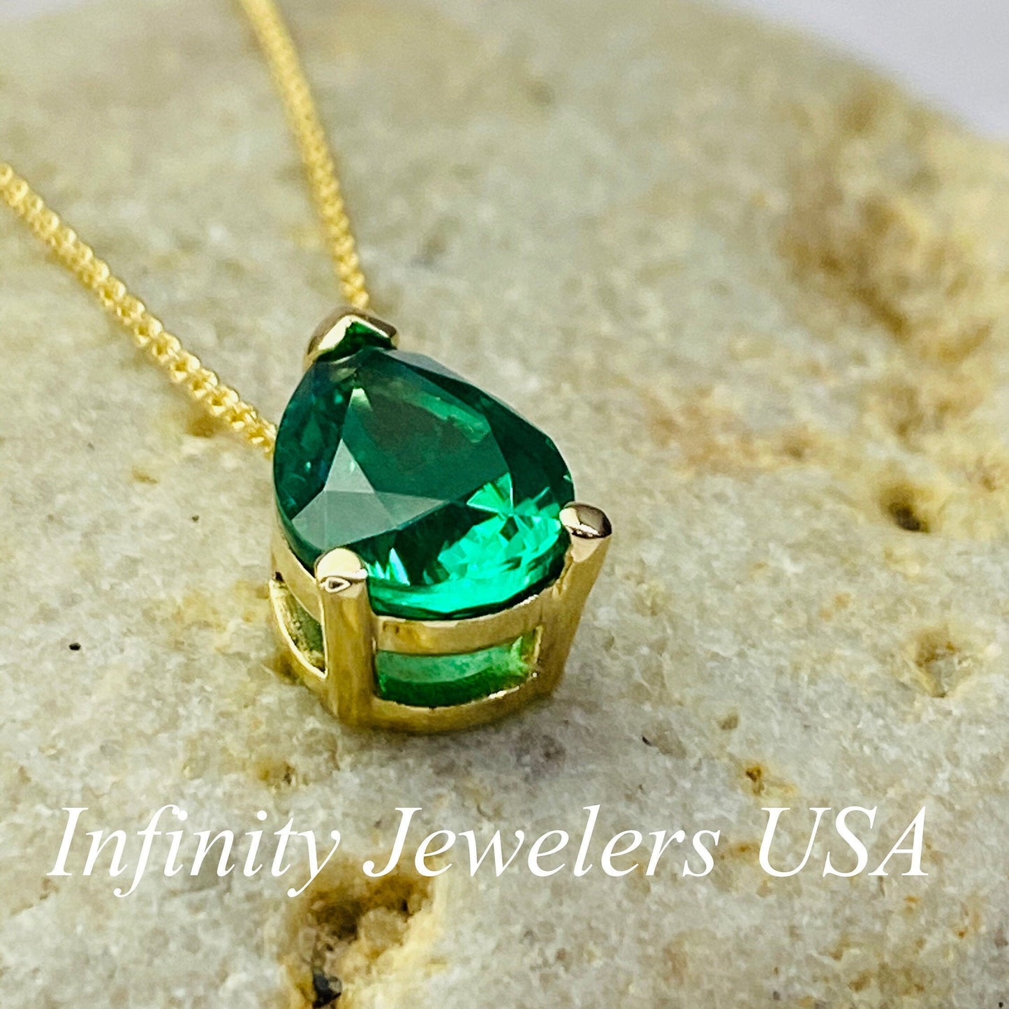 Pear Shape Emerald Solitaire Pendant Necklace For Ladies, 14K Yellow Gold May Birthstone Pendant Gift For Her, Ladies Emerald Necklace #6999