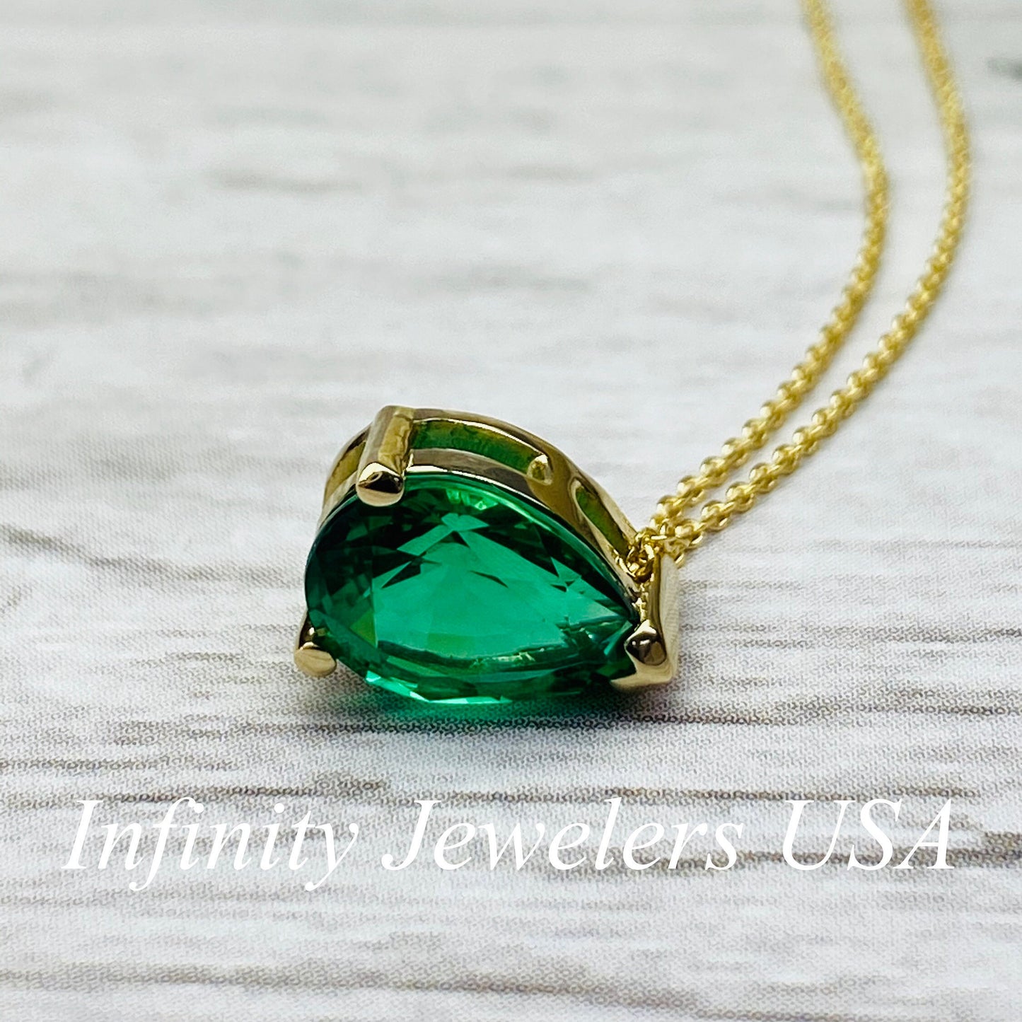 Pear Shape Emerald Solitaire Pendant Necklace For Ladies, 14K Yellow Gold May Birthstone Pendant Gift For Her, Ladies Emerald Necklace #6999