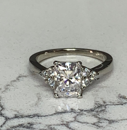 Radiant Cut Moissanite engagement ring set vintage unique white gold engagement ring women curved band  wedding Bridal Promise  ring #7093