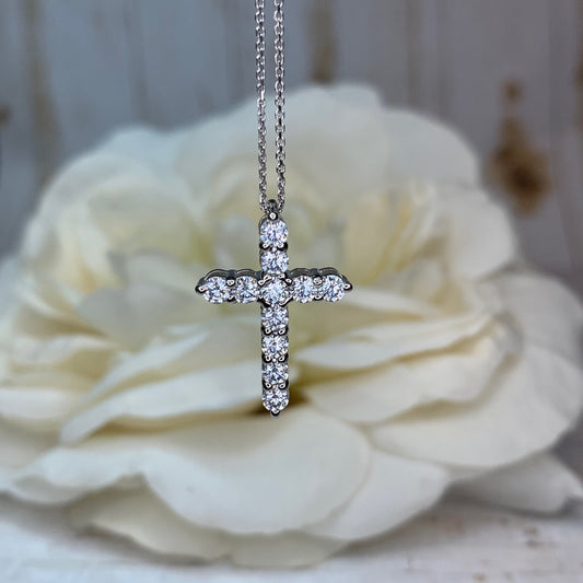 Cross Necklace With Moissanite Stones For Girls, Moissanite Cross Pendant Necklace For Ladies, 14k Gold Moissanite Cross Pendant Gift