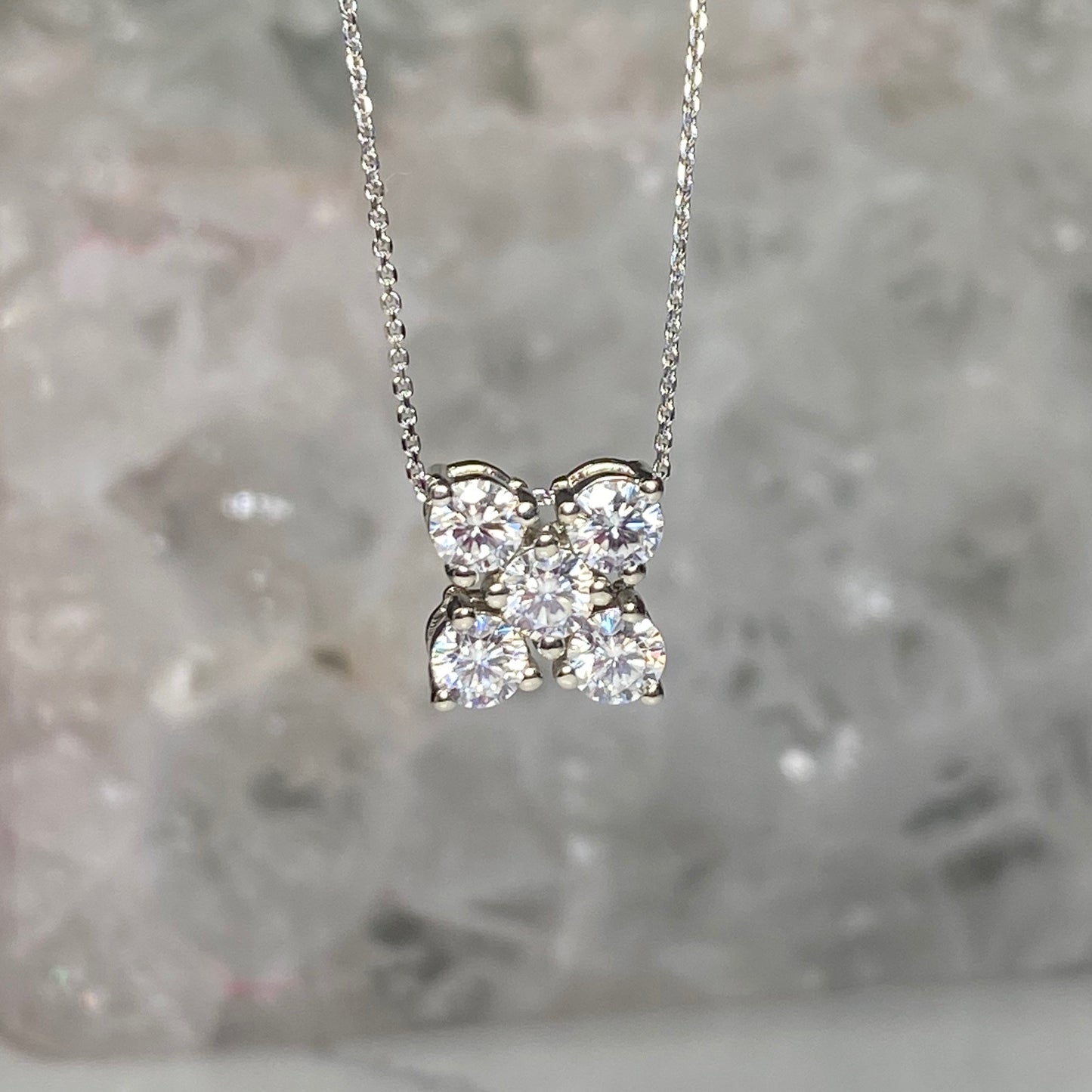 Moissanite April Birthstone Necklace 14k White Gold, Family Birthstone Necklace, Ladies Moissanite Gemstone Cluster Pendant Necklace #7152