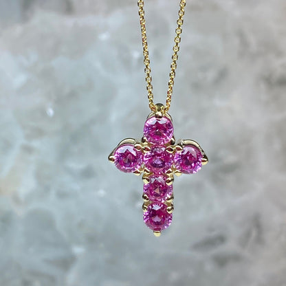 Cross Necklace, Pink Sapphire Small Cross Pendant Necklace, Dainty Crucifix Pendant Necklace, Minimalist Cross Pendant, Unisex Cross