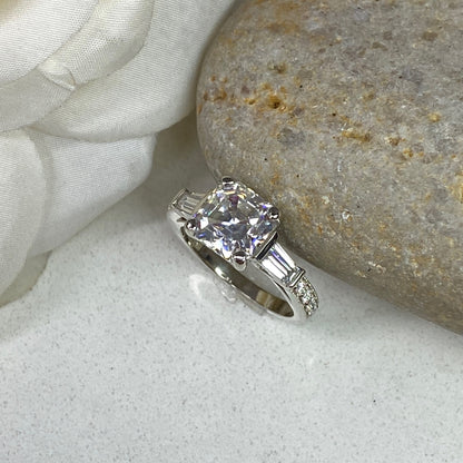 Moissanite Engagement Ring White Gold Three Stone Asscher Moissanite Engagement Rings Unique Vintage Wedding Anniversary Promise Ring #7164